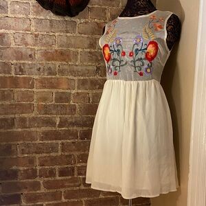 Bar III Cream Dress with Orange Floral Embroidery 💐